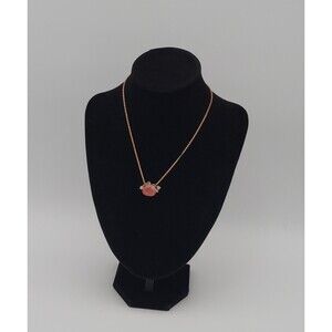 Vintage Copper Tone Express Brand Necklace With Pink Glass‎ Pendant 16"